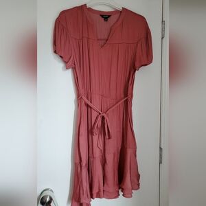 Vera Wang Belted Silky Passionfruit/Coral Midi Dress, XXL, 18-20